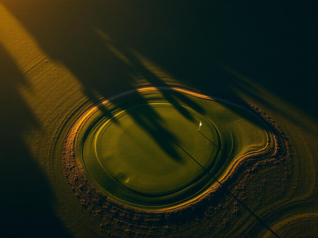Golf course green at dusk